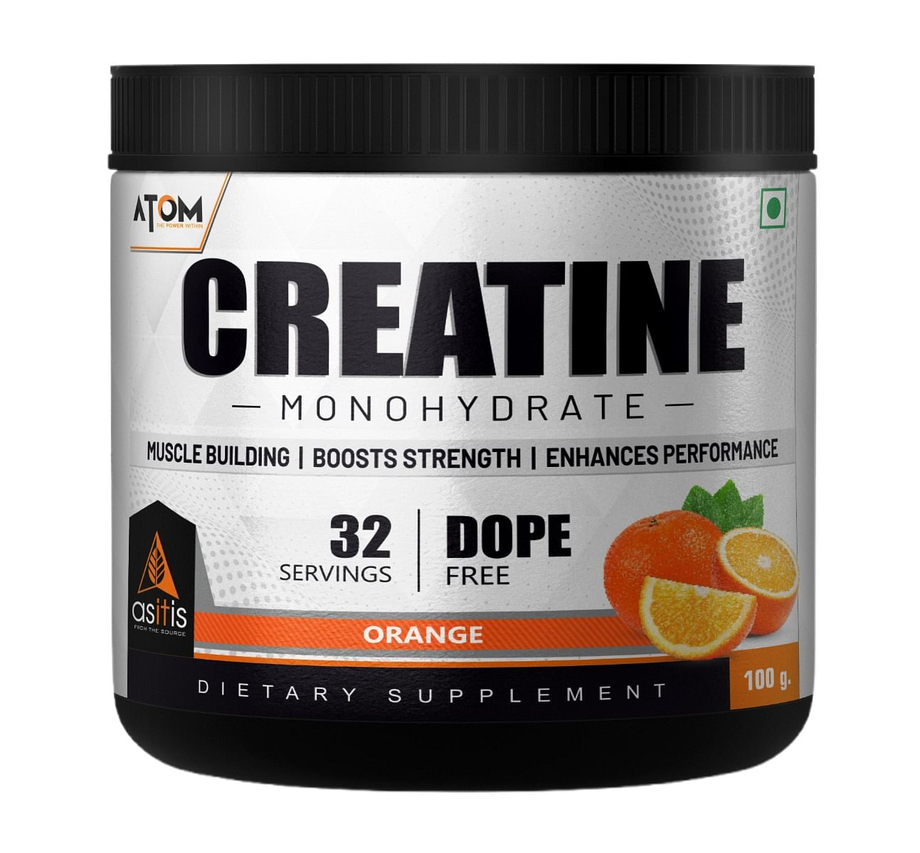 

AS-T-IS Nutrition ATOM Creatine Monohydrate Powder 100G-32 Servings | Dope Free | Enhances Performance | Promotes Muscle Gains | Orange
