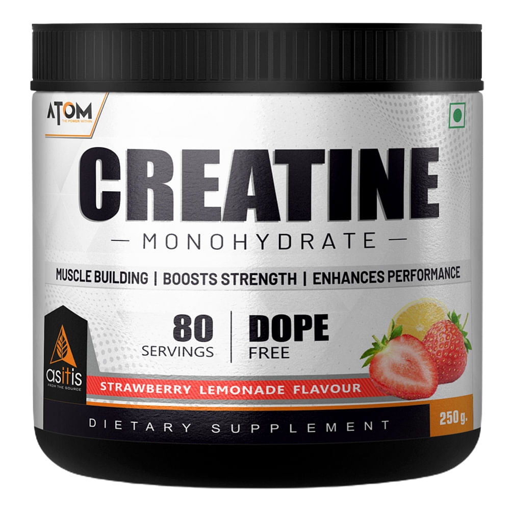 

AS-IT-IS ATOM Creatine Monohydrate 250g, Strawberry Lemonade, Dope Free, Enhances Performance, Promotes Muscle Gains