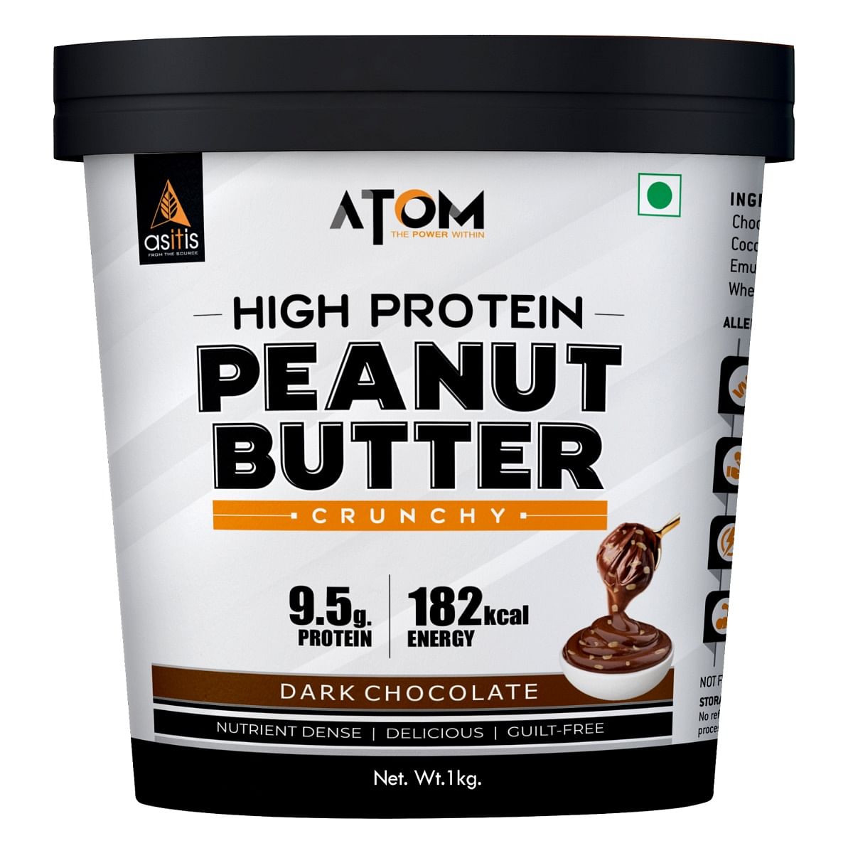 

AS-IT-IS Nutrition ATOM High Protein Peanut Butter I Crunchy, Dark Chocolate I 9.5g Protein I Added Whey & Pea Protein I Aflatoxin Tested I Zero Tr...