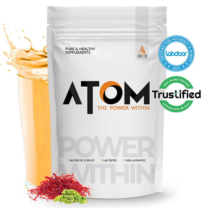 

AS-IT-IS ATOM Whey Protein with Digestive Enzymes | 27g protein | 5.7g BCAA | Lab Tested | Kesar Elaichi - 1kg