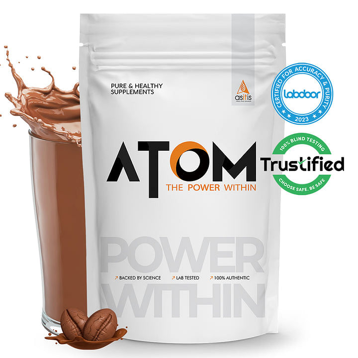 

AS-IT-IS ATOM Whey Protein with Digestive Enzymes | 27g protein | 5.7g BCAA | Lab Tested | Mocha Cappuccino - 1kg