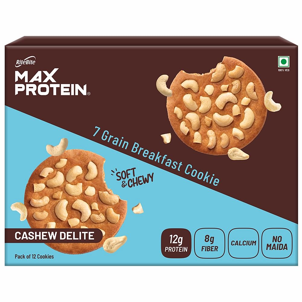 

Max Protein Cookies Cashew Delite (Pack of 12) 720g | Zero Added Sugar (7 Grain Breakfast Cookie with Zero Added Sugar, Protein, Fiber and calcium,...