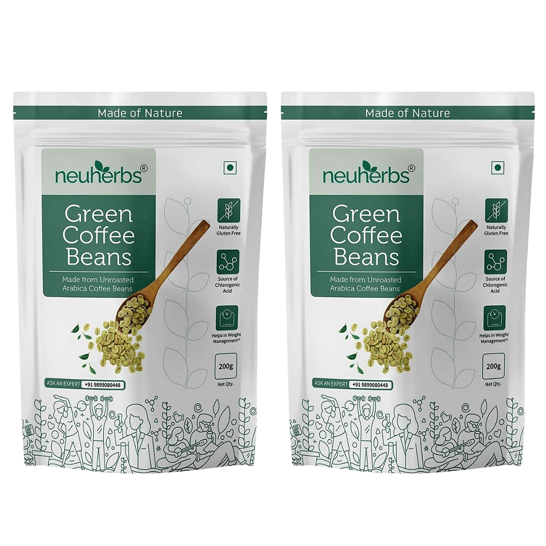 

Neuherbs Unroasted Arabica Green Coffee Beans | With Chlorogenic Acid | For Weight Loss Management (200 gm Beans Pack of 2)