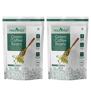 Neuherbs Unroasted Arabica Green Coffee Beans | With Chlorogenic Acid | For Weight Loss Management (400 gm Beans Pack of 2)