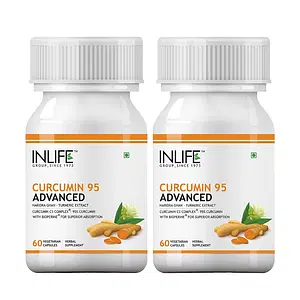 INLIFE Curcumin C3 Complex (95% Curcuminoids) 500 mg Turmeric with BioPerine (Piperine) Extract Supplement 5 mg - 60 Vegetarian Capsules (Pack of 2)