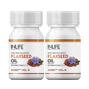 INLIFE Flaxseed Oil (Omega 3 6 9) Fatty Acid Supplement (Quick Release) Extra Virgin Cold Pressed 500 mg - 60 Liquid Filled Hard Shell Capsules (Pack of 2)