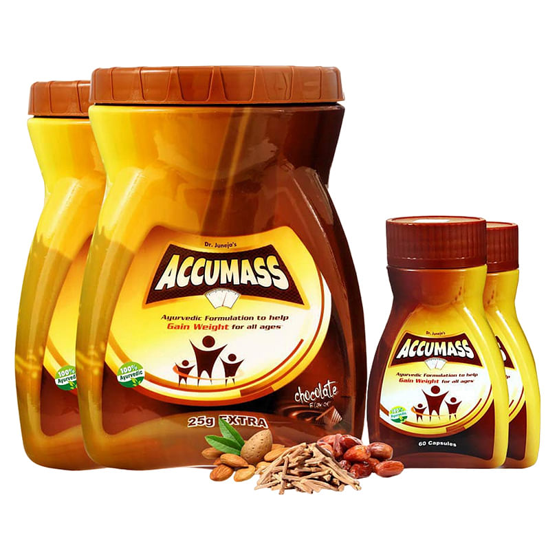 

Accumass Weight Gainer 1 Month Pack 2 Pcs Granules 525 gm with Capsules 60 Caps