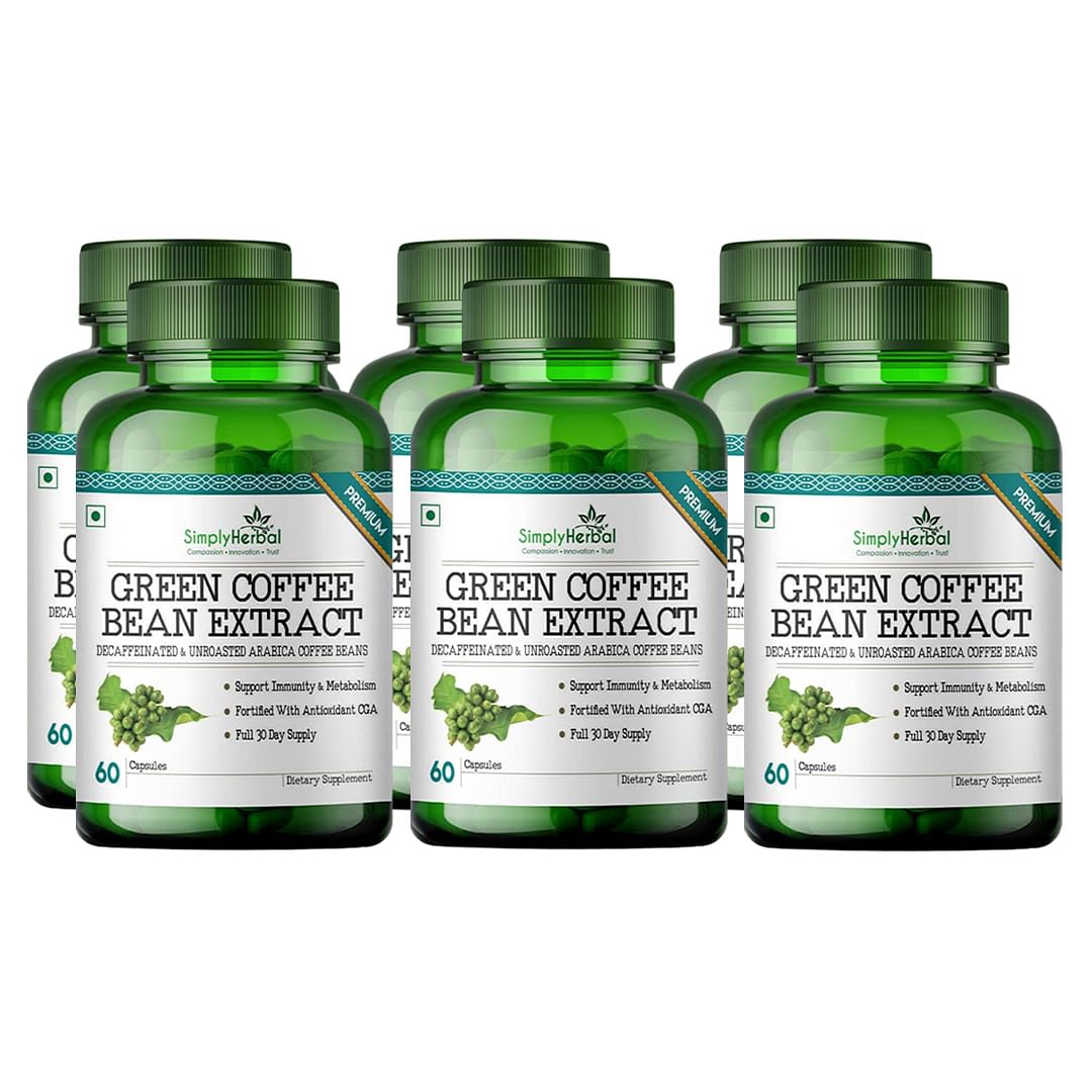 

Simply Herbal Green Coffee Bean Extract Pure (50% Gca) 800 Mg 60 Capsules 100% Natural Weight Loss Supplement (Pack Of 6)