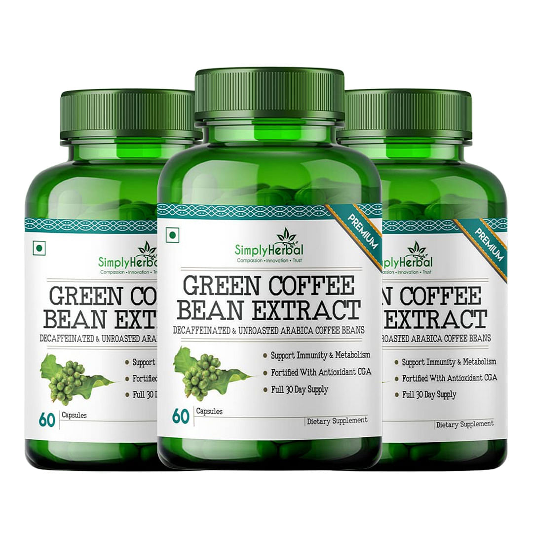 

Simply Herbal Green Coffee Bean Extract Pure 800 Mg 100% Natural Weight Loss Supplement - 60 Capsules (Pack of 3)