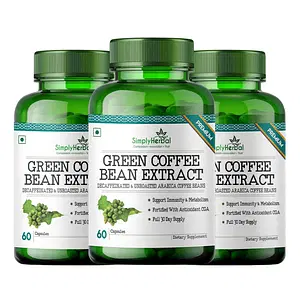 Simply Herbal Green Coffee Bean Extract Pure 800 Mg 100% Natural Weight Loss Supplement - 60 Capsules (Pack of 3)