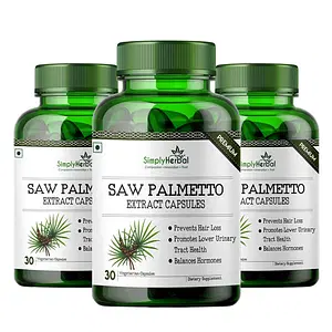 Simply Herbal 100% Pure Saw Palmetto Serenoa Repens Extract 30 veg capsules 800mg for hair growth (Pack of 3)