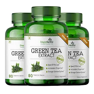 Simply Herbal 100% Natural Potent Green Tea Extract 500 Mg Metabolism Booster Supplement Capsule Support Healthy Weight Management & Promote Appetite Suppression - Veg 60 Capsules (Pack of 3)