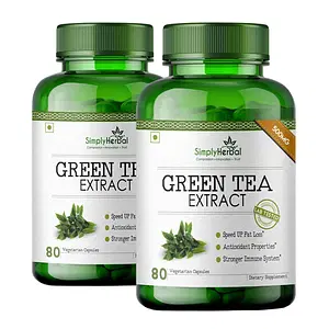 Simply Herbal 100% Natural Potent Green Tea Extract 500 Mg Metabolism Booster Supplement Capsule Support Healthy Weight Management & Promote Appetite Suppression - 60 Capsule (Pack of 2)