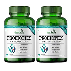 Simply Herbal Probiotics Supplement capsule 25 Billion with 14 Probiotic Digestive Enzyme Strains Promotes Stomach Gut Health and Supports Metabolism Boost for Men & Women - 60 counts (Pack of 2)