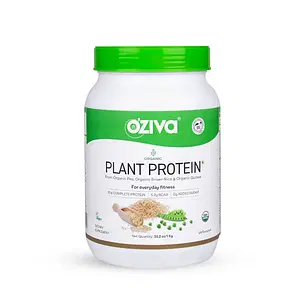 OZiva Organic Plant Protein (30g Vegan Protein - Pea protein Isolate, Brown Rice Protein & Quinoa, Soy free) for Everyday Fitness, Unflavored, 1kg