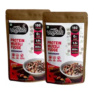 Calvay's VegRich Protein Breakfast Muesli Chocoberry | 15g Protein Added Whey Rich in Protein | Sweetened with Dates & not Sugar | High in Fiber & 100% Natural (330g x 4 Packs)