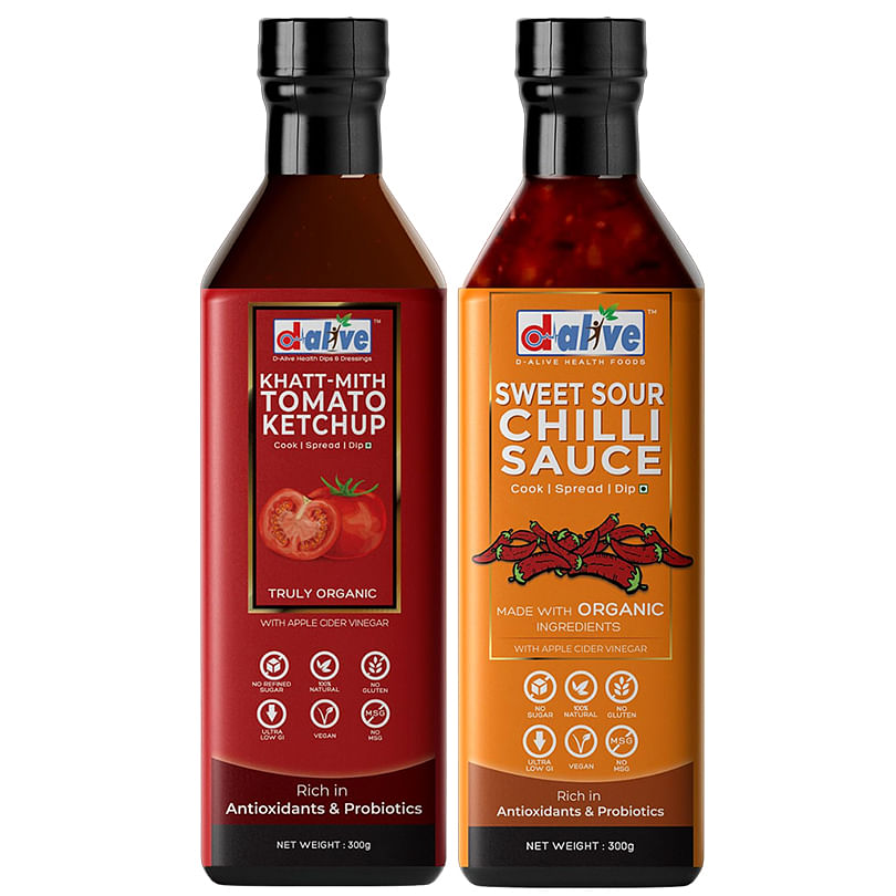 

D-Alive Khatt-Mith Tomato Ketchup Sauce, 300g + Sweet Sour Chilli Sauce, 300g (Organic, Low Carb, Vegan, Diabetes and Keto Friendly)