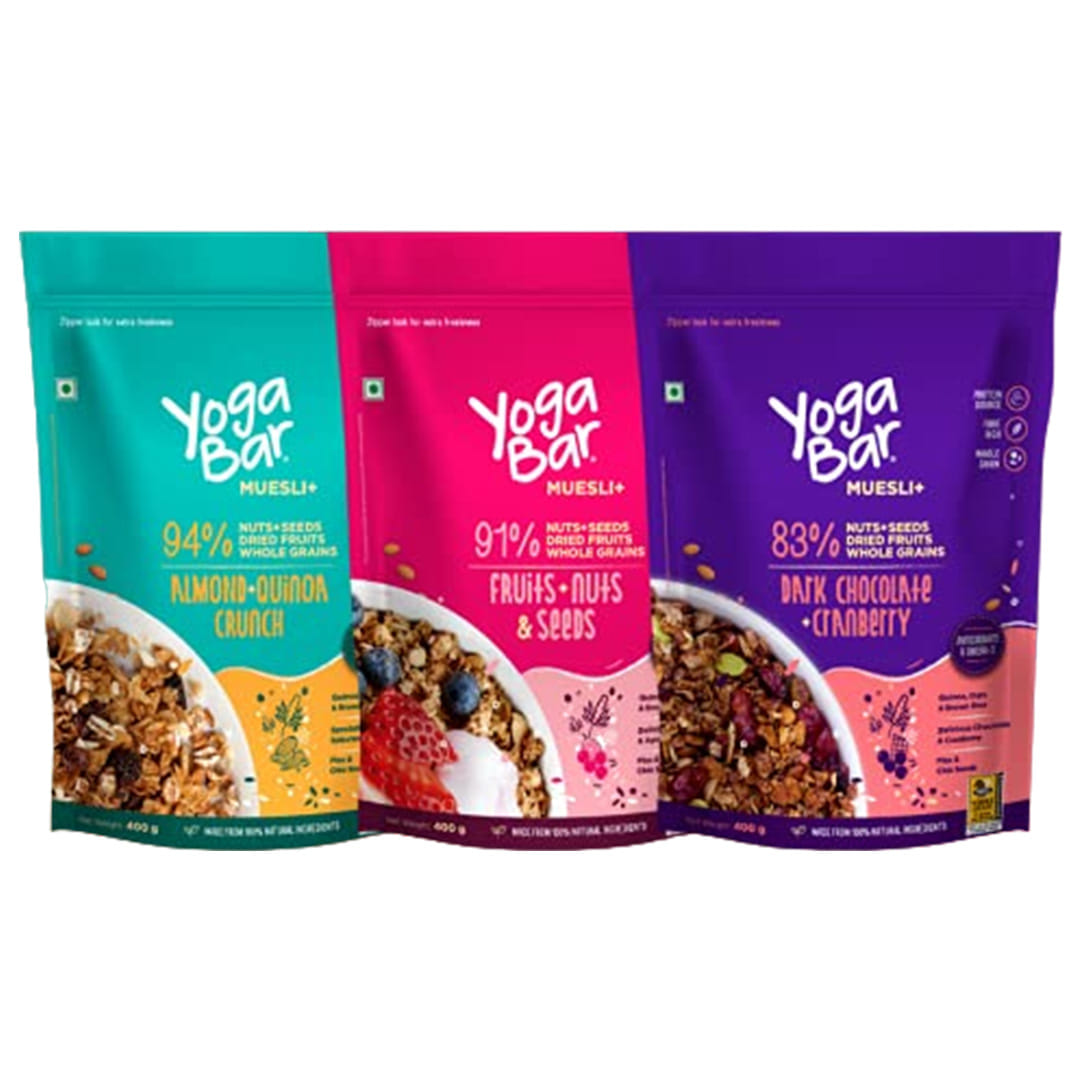 Yogabar Muesli Variety Pack (Dark Chocolate, Fruits Nuts + Seeds, Almond + Quinoa Crunch) 400g