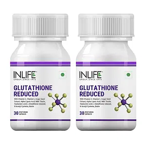 INLIFE L Glutathione Reduced Dietary Supplement Capsule 1000mg, Vitamin C, Milk Thistle, Grape Seed Extract, Biotin for Healthy & Youthful Skin, 30 Counts (Pack of 2)