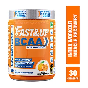 Fast&Up BCAA (30 Servings, Orange Flavour) Advanced BCAA Supplement powder with Glutamine, Citrulline,L-Arginine & Taurine For Muscle Recovery & Endurance - Pre/Post & Intra Workout Supplement (450g)