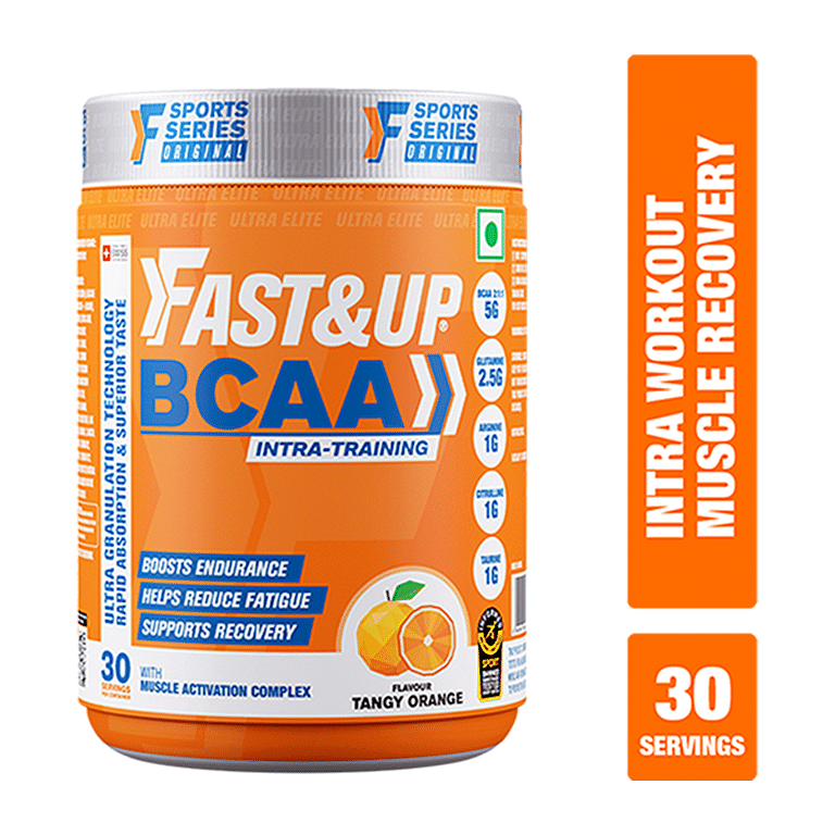 Fast&Up BCAA Advanced BCAA Supplement powder with Glutamine, Citrulline,L-Arginine & Taurine For Muscle Recovery & Endurance - Pre/Post & Intra Workout Supplement - (Orange Flavour)