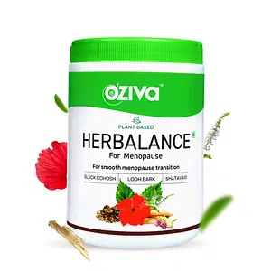OZiva Plant Based HerBalance Menopause Relief Drink, 250g (With Black Cohosh, Lodh Bark & Licorice) for Better Hormonal Balance, Uterine & Vaginal Health, Certified Vegan