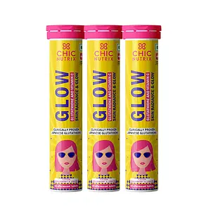Chicnutrix Glow- Effervescent Glutathione Tablets for Glowing Skin Made with Japanese Glutathione (500 mg) & Vitamin C (40 mg)- 60 Effervescent Glutathione Tablets. Strawberry & Lemon Flavor
