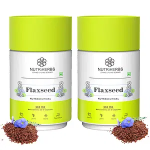 Nutriherbs Flaxseed 60 capsules 500Mg with Omega 3-6-9 Dietary Supplement Boosts Immunity, Supports Digestive Health, Promotes Healthy Skin & Healthy Hair Pack of 2
