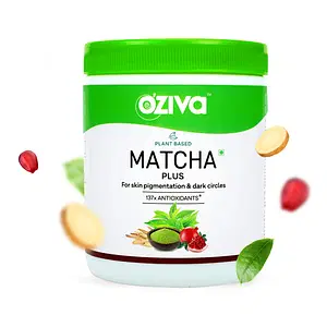 OZiva Plant Based Matcha Plus (Organic Japanese Matcha Green Tea with Licorice & Activated Charcoal) For Skin Pigmentation & Dark Circles, Certified Vegan, 50 Servings (50g)