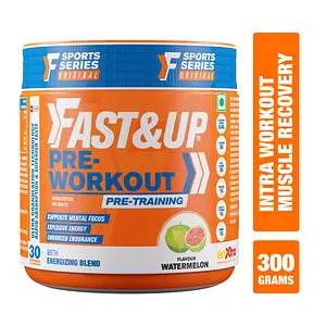 Fast&Up Pre-Workout Supplement (30 Servings, Watermelon Flavour) | Pre Workout Supplement For Men & Women with B-Alanine, Creatine, Taurine For Performance & Energy Boost