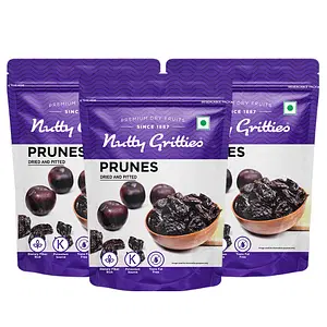 Nutty Gritties California Pitted Prunes 600GMS - Dried Fruit Plums (Pack of 3 - 200GMS Each)