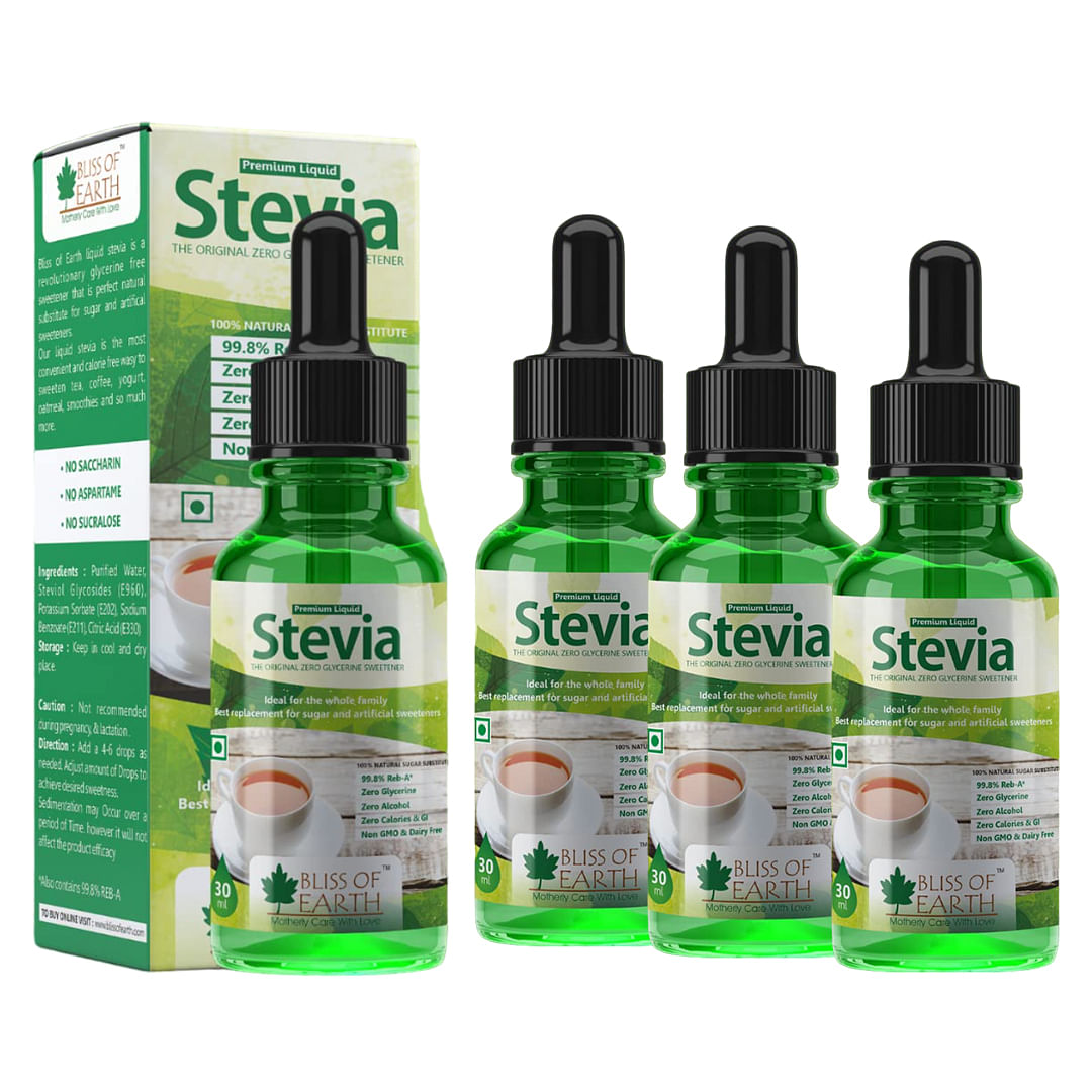 

Bliss of Earth 4X30ml Original 99.8% REB-A Stevia Liquid Drops, New Improved, Glycerine Free Keto Sugarfree Sweetener in Glass Bottle