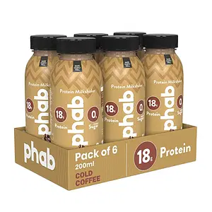 Phab Protein Milkshakes with 18g Protein, Vitamin B12, Rich Source of Calcium, Vitamin A & Vitamin D, No Added sugar, Healthy & Delicious Pack 6 x 200ml (Cold Coffee)