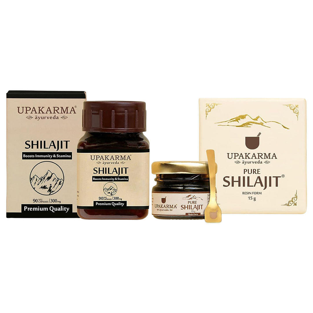 

UPAKARMA Combo Pack of 90 Shilajit Extract Capsules and 15g Shilajit/Shilajeet Resin Pack