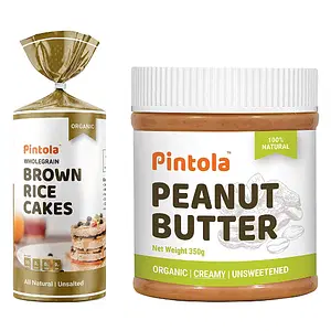 Pintola Organic Wholegrain Brown Rice Cakes (All Natural, Unsalted) (Pack of 1) +  Organic Peanut Butter (Creamy) (350g)