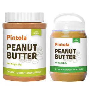 Pintola Organic Peanut Butter (Crunchy) (1kg) +  All Natural Peanut Butter (Crunchy) (2.5 kg) (Unsweetened, Non-GMO, Gluten Free, Vegan)