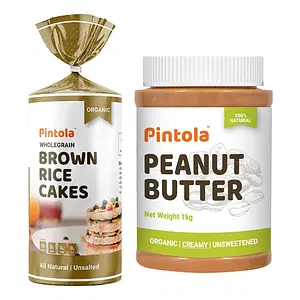 Pintola Organic Wholegrain Brown Rice Cakes (All Natural, Unsalted) (Pack of 1) +  Organic Peanut Butter (Creamy) (1kg)