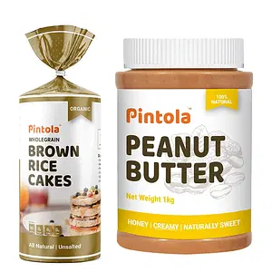 Pintola Organic Wholegrain Brown Rice Cakes (All Natural, Unsalted) (Pack of 1) +  All Natural Honey Peanut Butter (Creamy) (1kg)