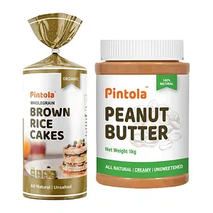 Pintola Organic Wholegrain Brown Rice Cakes (All Natural, Unsalted) (Pack of 1) +  All Natural Peanut Butter (Creamy) (1 kg) (Unsweetened, Non-GMO, Gluten Free, Vegan)