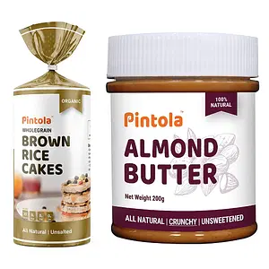 Pintola Organic Wholegrain Brown Rice Cakes (All Natural, Unsalted) (Pack of 1) +  All Natural Almond Butter (Crunchy) (200g)