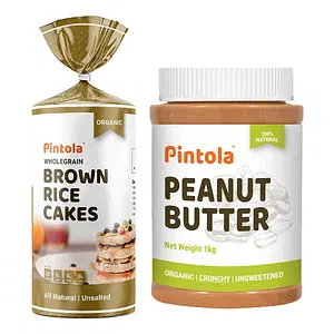 Pintola Organic Wholegrain Brown Rice Cakes (All Natural, Unsalted) (Pack of 1) +  Organic Peanut Butter (Crunchy) (1kg)