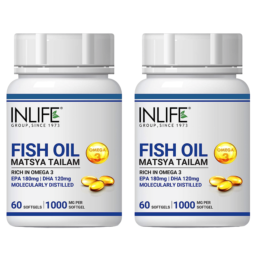 

INLIFE Fish Oil Omega 3 Capsules 180mg EPA 120mg DHA Molecularly Distilled Supplements for Men Women, 1000mg - 60 Softgels (Pack of 2)