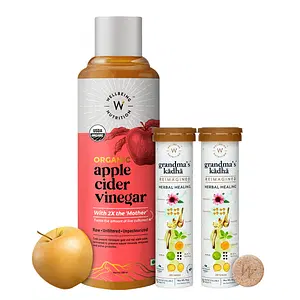 Wellbeing Nutrition USDA Organic Apple Cider Vinegar 500ml with 2X Mother, Raw Unfiltered, Unpasteurized, 2 X Grandma's Kadha, Ayurvedic Immunity Booster for Cold, Cough, Fever, Headache, Digestion