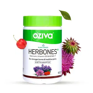 OZiva HerBones for Women (with Plant based Calcium, Vegan Vitamin D3, K2 MK-7) for Stronger Bones, Healthier Joints & Better Absorption, 60 veg Capsules, Certified Vegan