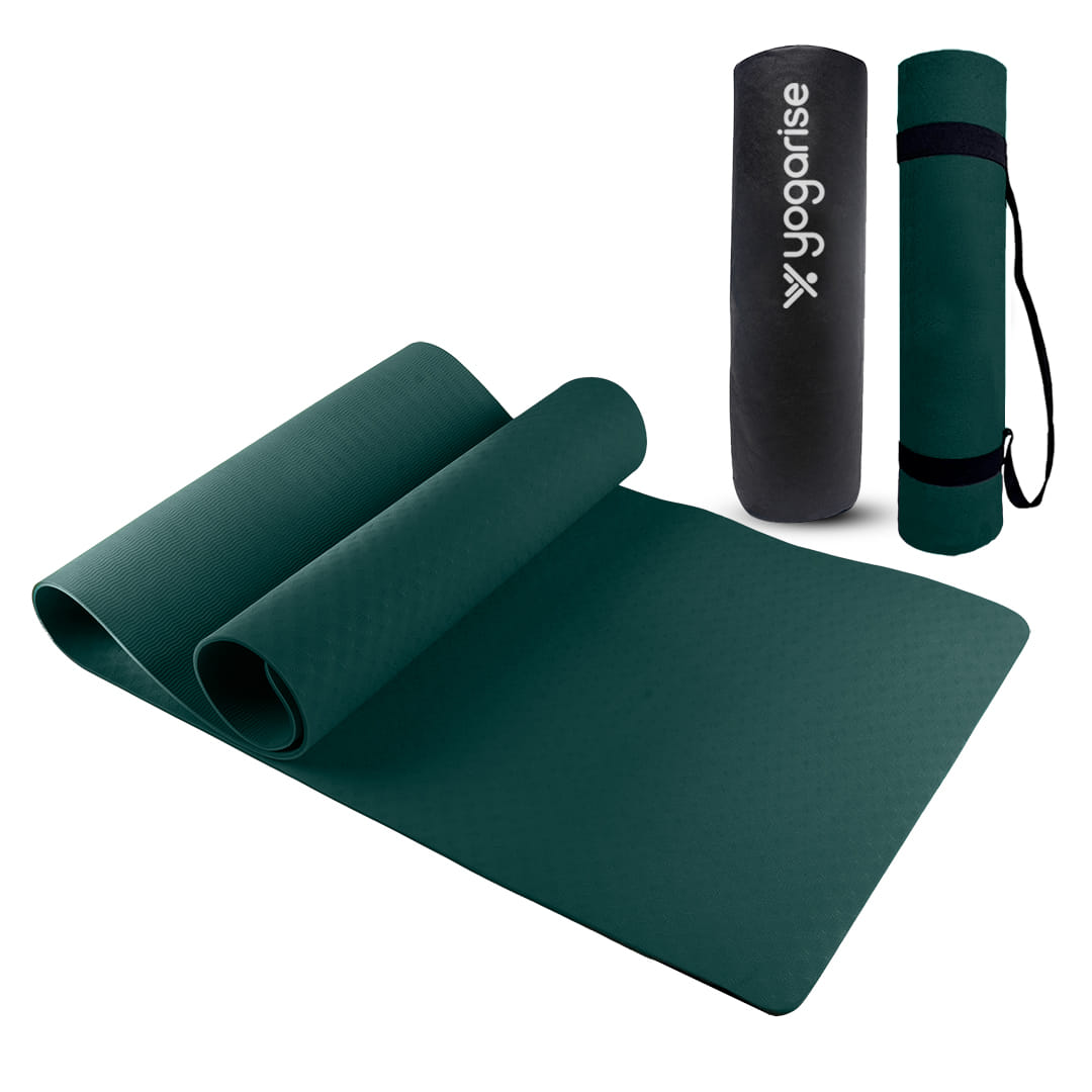 Yogarise Anti-Skid Yoga Mat with Carry Bag & Strap For Home Gym & Outdoor Workout, Water-Resistant, Soft, Easy to Fold (6mm, Bottle Green)