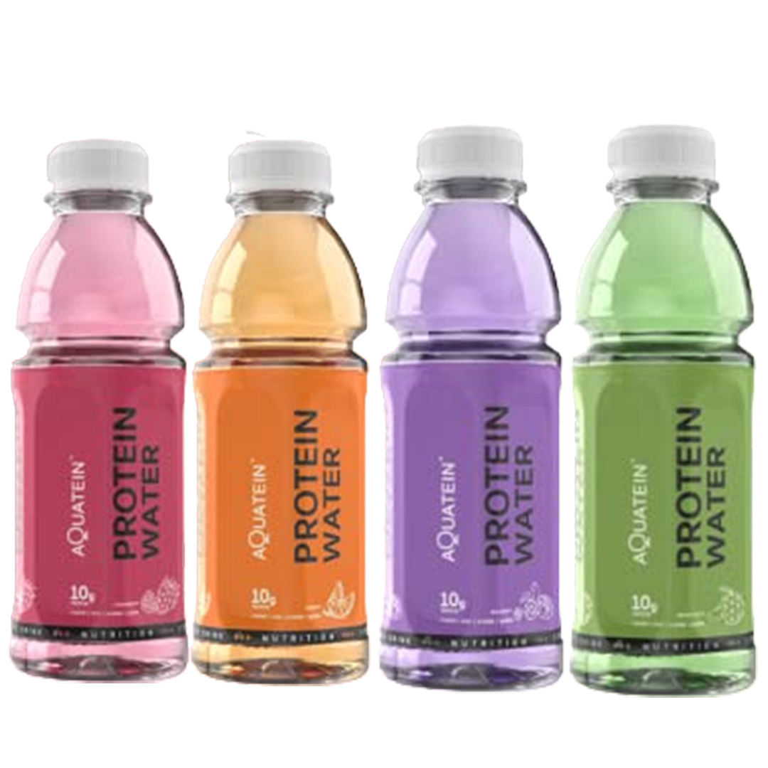 

Aquatein 10g Ready To Drink Protein Water With 3G BCAA & 2G Glutamine (Orange, Strawberry, Green Apple, Mixed Berry) Pack of 24