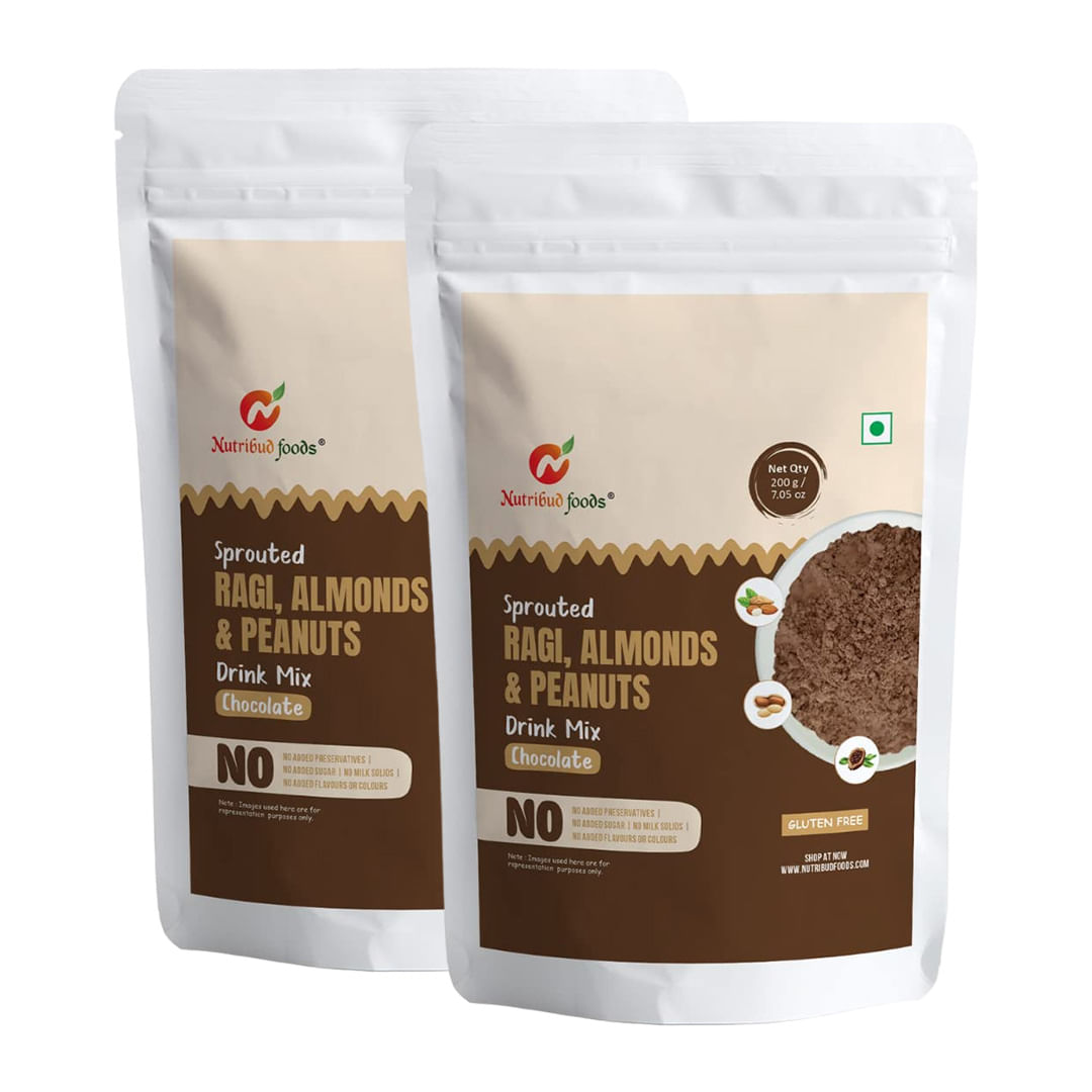 

Nutribud Foods Sprouted Ragi, Almonds & Peanuts Drink Mix (Chocolate) -- (Pack of 2 * 200g)