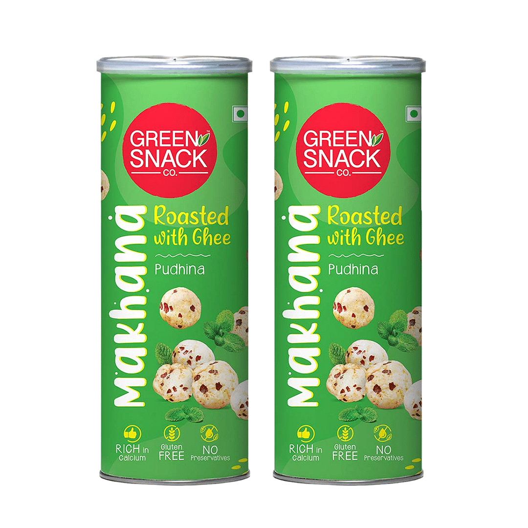 

The Green Snack Co. Ghee Roasted Makhana - Pudhina Flavour (Pack of 2, 65g Each) | 100% Roasted Healthy Snack for Kids & Adults | Fox Nuts, Phool M...