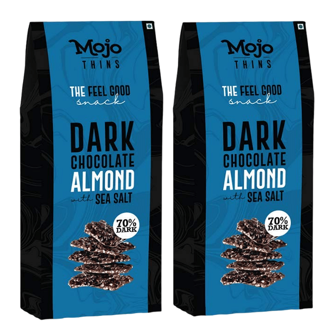 

Mojo Bar Thins - 70% Dark Chocolate Almond with Sea Salt (Vegan, Portion Controlled) - Combo of 2, 216 GM