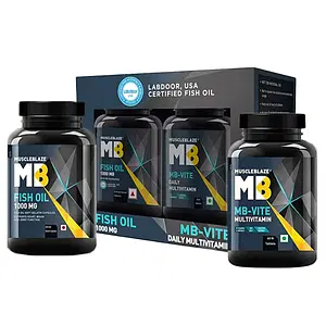 MuscleBlaze MB Vite Multivitamin with Immunity Boosters & Digestive Enzymes,60 Tablets with Omega 3 Fish Oil 1000 mg, USA Certified for Purity & Accuracy (Combo)